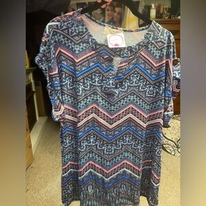 Vibrant Blue and Pink Geometric Blouse